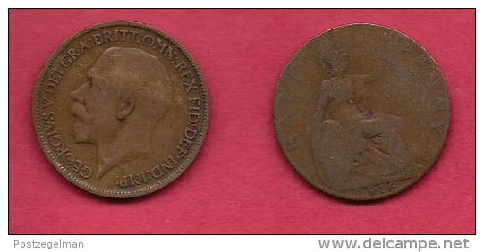 UK, 1916, Very Fine Used Coin, 1/2 Penny, George V, Bronze,  , KM 809,  C2217 - C. 1/2 Penny