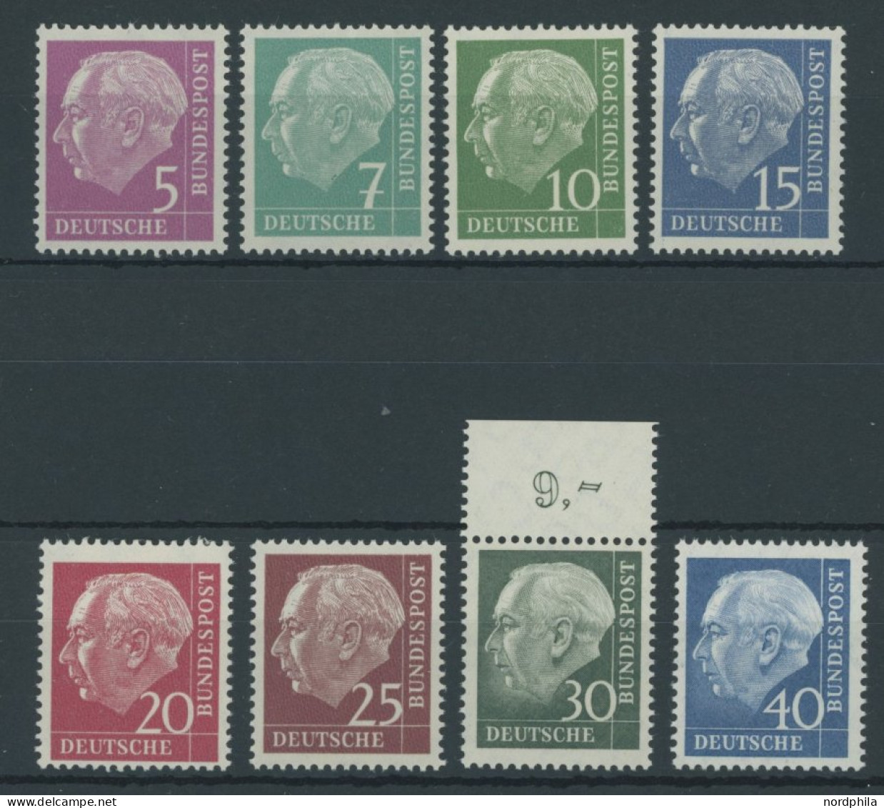 BUNDESREPUBLIK 179-260y **, 1960, Heuss Lumogen (8 Werte), Postfrischer Prachtsatz, Mi. 65.- - Neufs