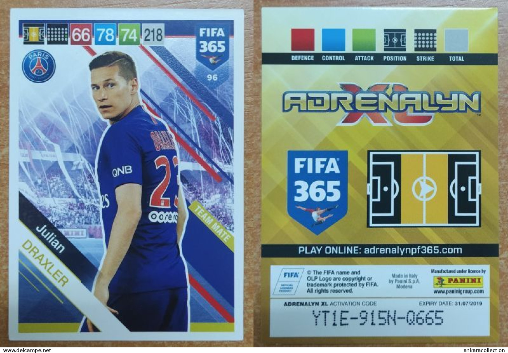 AC - 96 JULIAN DRAXLER  PARIS SAINT GERMAIN  PANINI FIFA 365 2019 ADRENALYN TRADING CARD - Trading-Karten