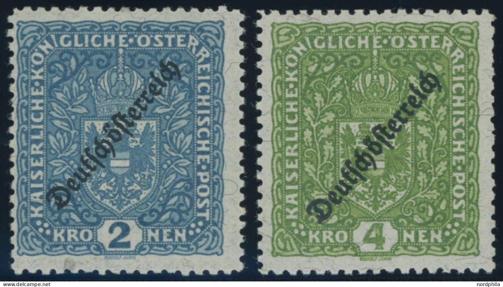 ÖSTERREICH 1918-1938 243,245IIB *, 1919, 2 Kr. Preußischblau Und 4 Kr. Dkl`gelblichgrün, Type II, Gezähnt L 111/2, Falzr - Other & Unclassified