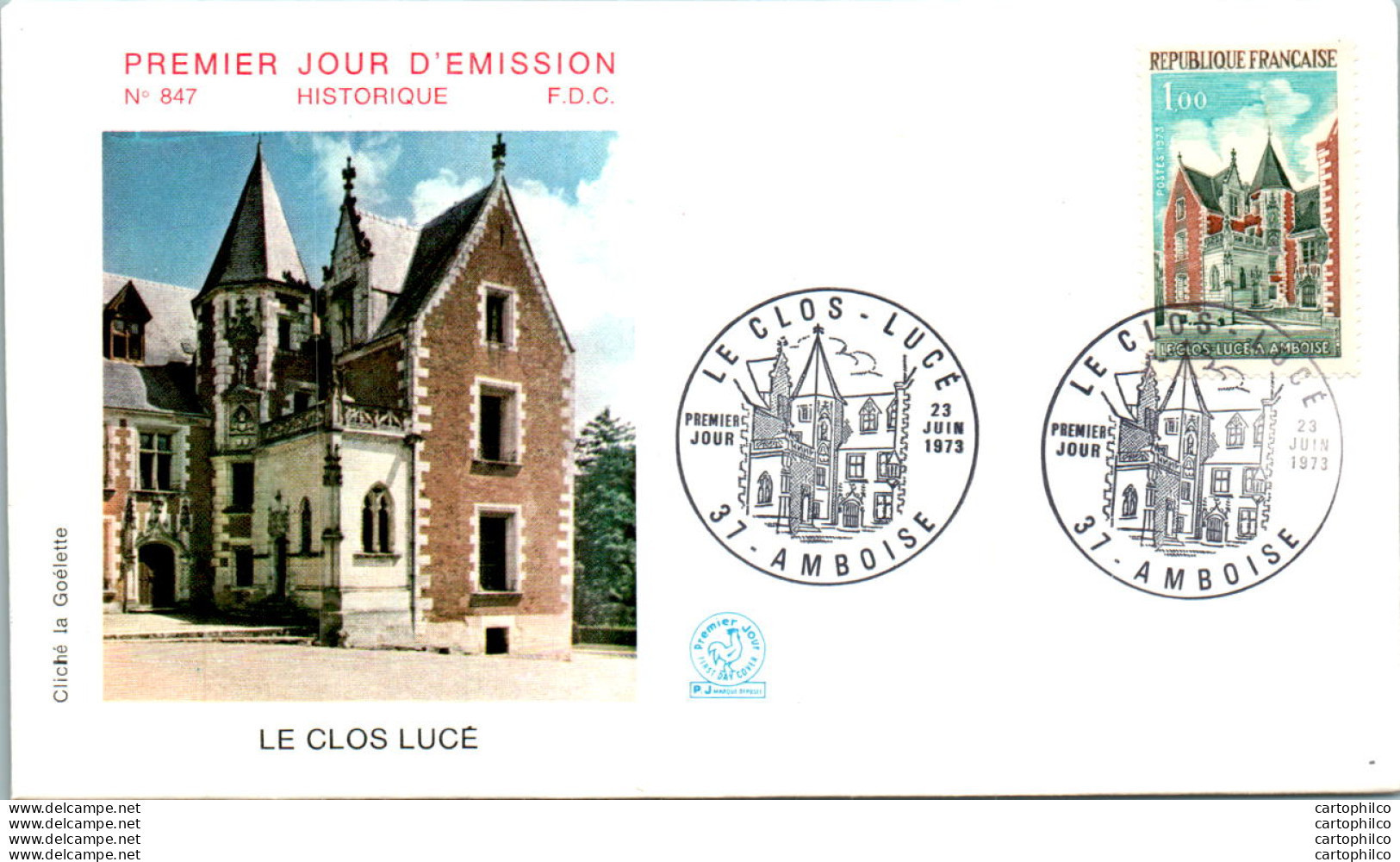 FDC France Le Clos Luce Amboise 19073 Château - 1970-1979