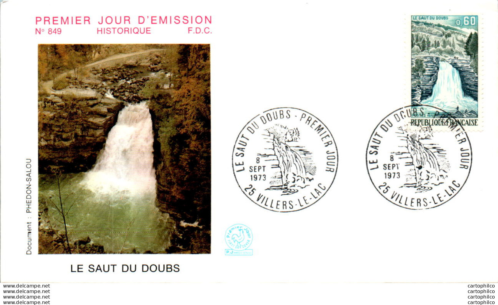 FDC France Le Saut Du Doubs Villers Le Lac 19073 - 1970-1979