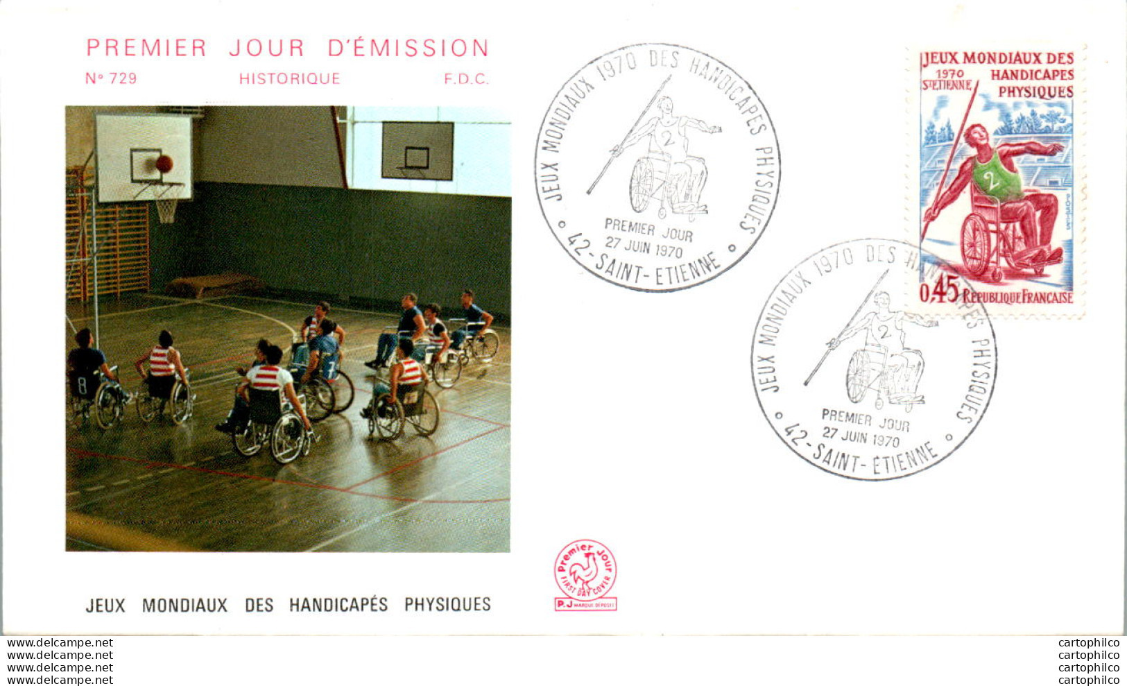 FDC France Jeux Mondiaux Des Handicapes Physiques Saint Etienne 1970 Basket Ball Basket-ball - 1970-1979