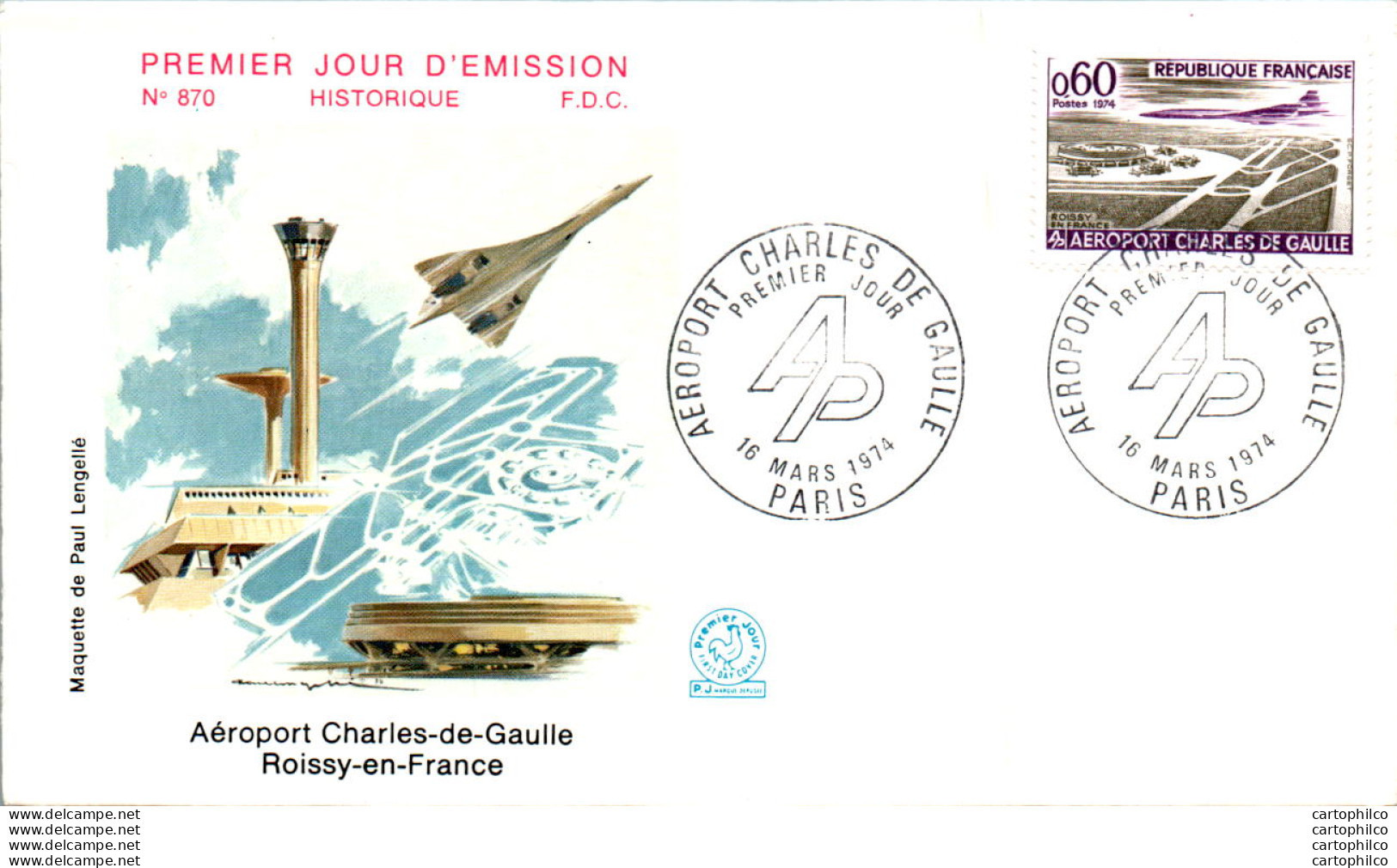 FDC France Aeroport Charles De Gaulle Roissy En France Paris 1974 Concorde - 1970-1979