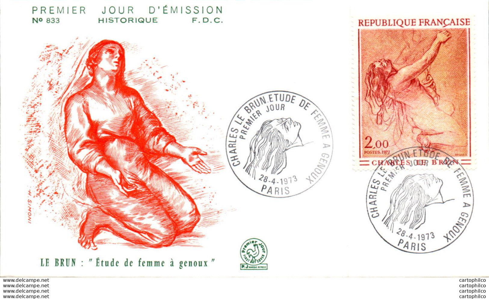 FDC France Le Brun Etude De Femme A Genoux Paris 19073 - 1970-1979