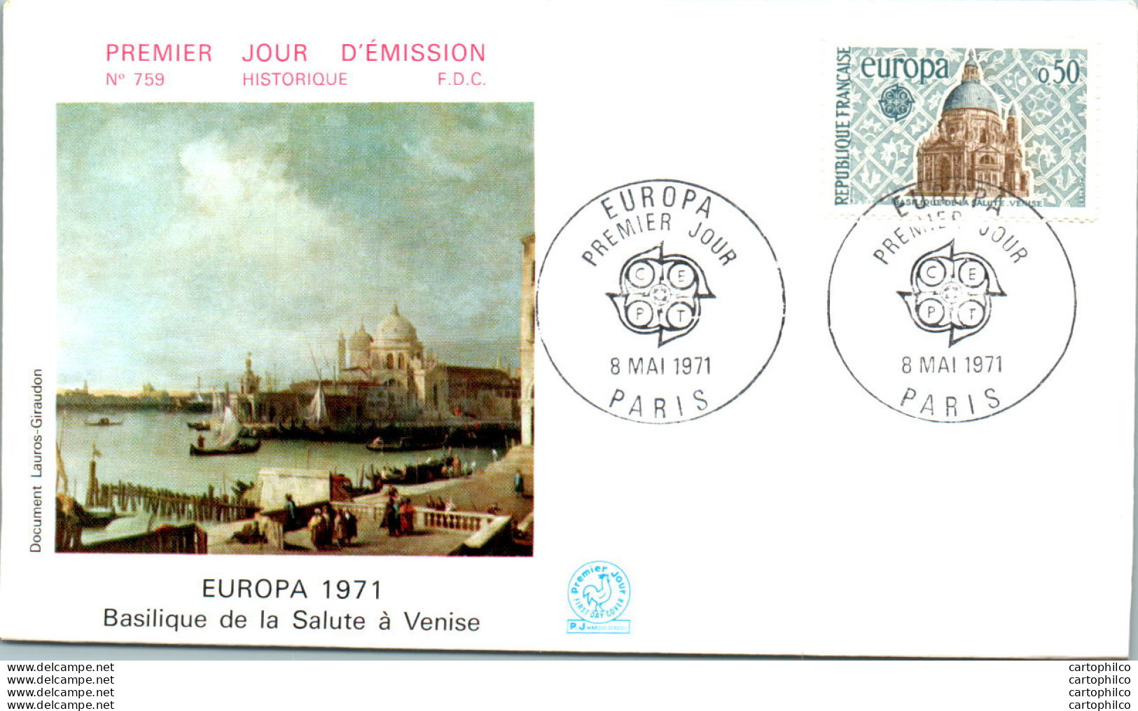 FDC France Europa 19071 Basilique De La Salute A Venise Paris 19071 - 1970-1979