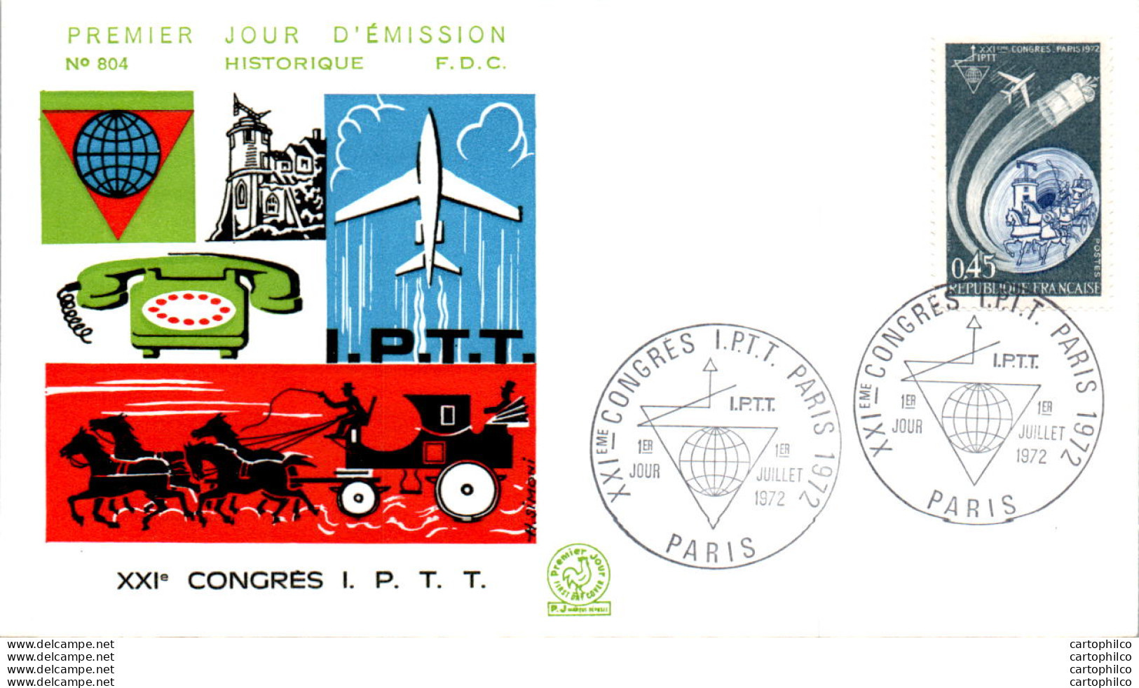 FDC France Congres IPTT Avion Telephone Paris 1972 - 1970-1979