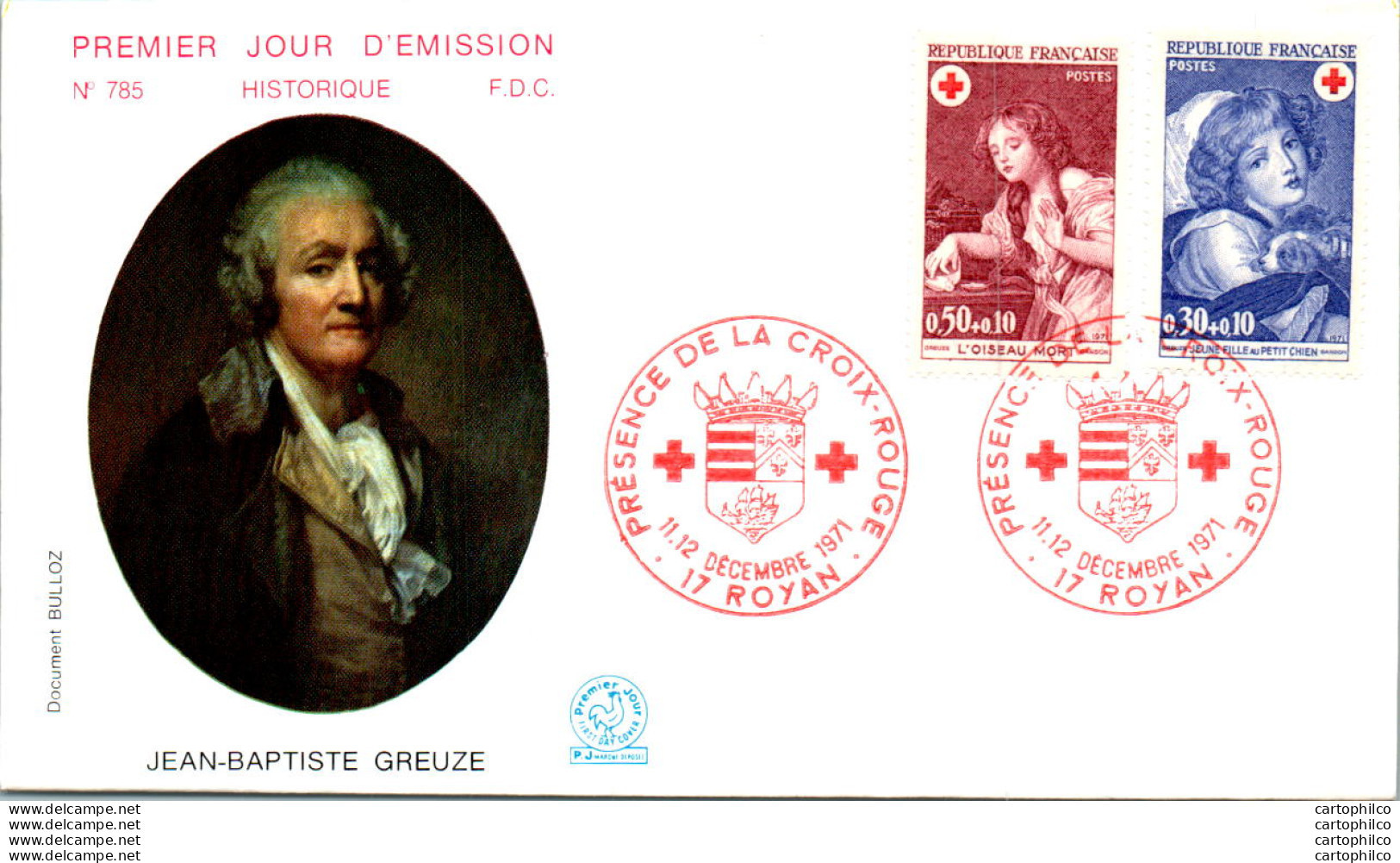 FDC France  Croix Rouge Jean Baptiste Greuze Peintre Royan 19071 - 1970-1979