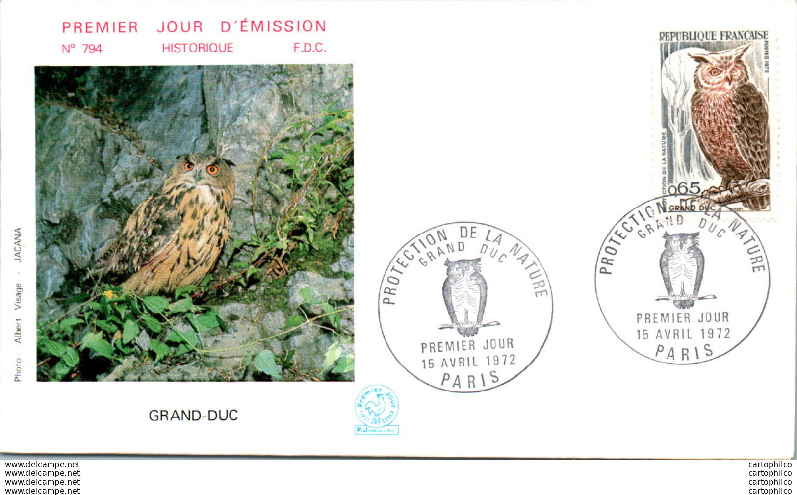 FDC France  Grand Cu Paris 1972 Oiseau Rapace - 1970-1979