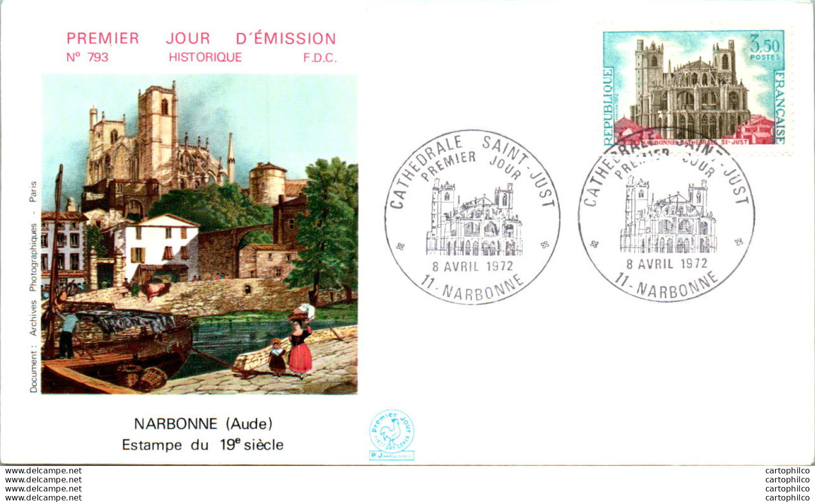 FDC France  Narbonne Estampe 1972 Cathedrale - 1970-1979