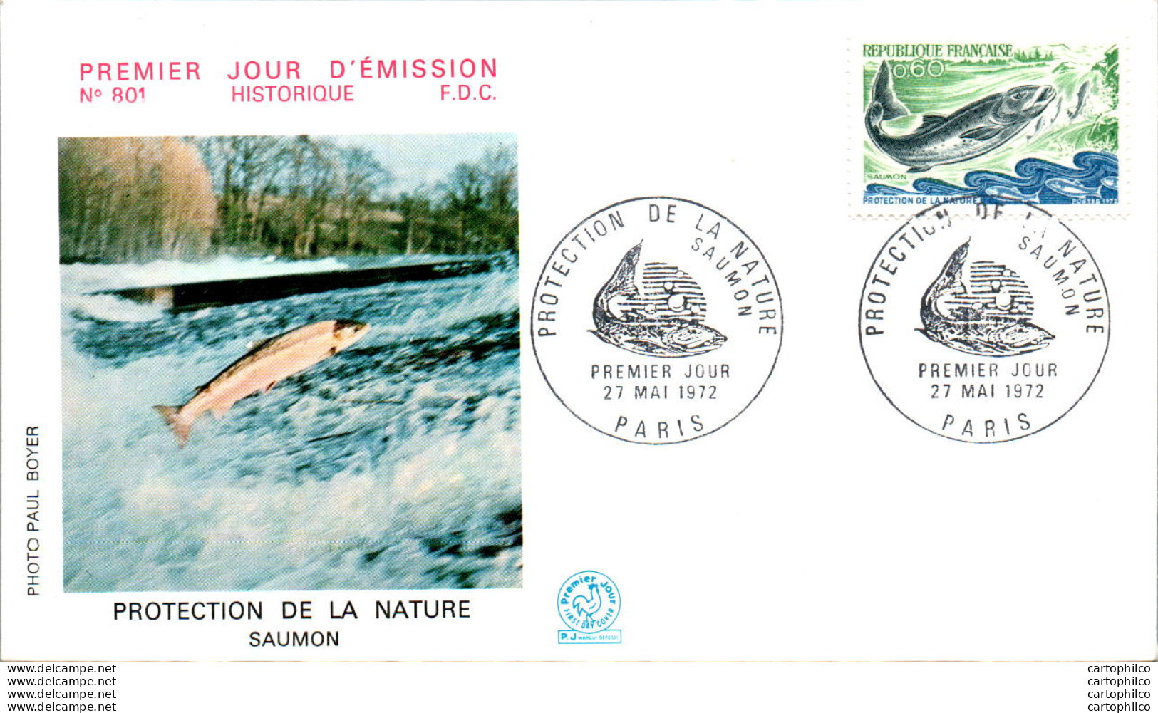 FDC France  Protection De La Nature Saumon Paris 1972 Poisson Peche - 1970-1979