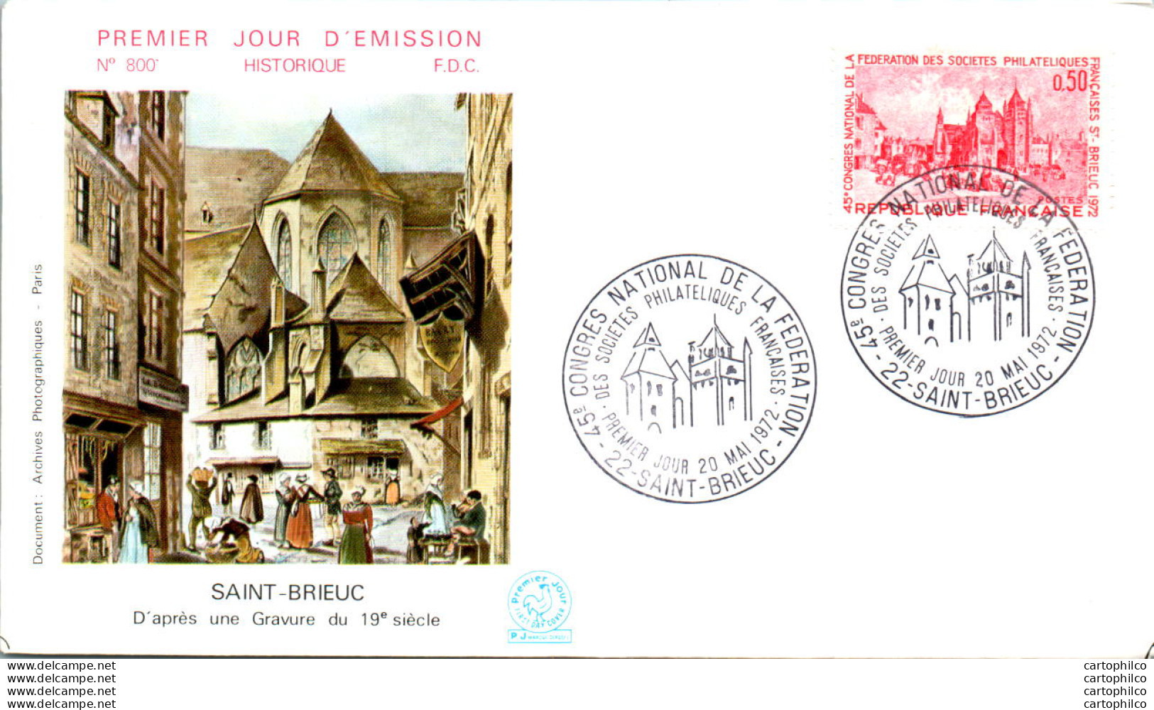 FDC France  Saint Brieuc Gravure 1972 - 1970-1979