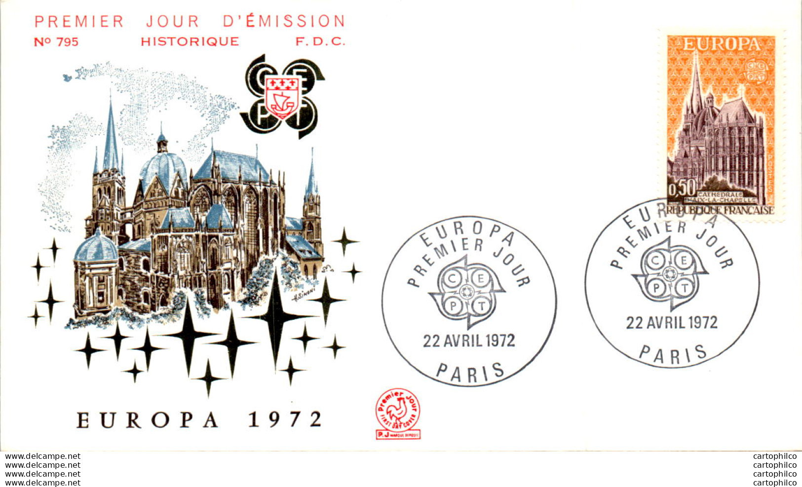 FDC France  Europa 1972 Paris 1972 Cathedrale - 1970-1979