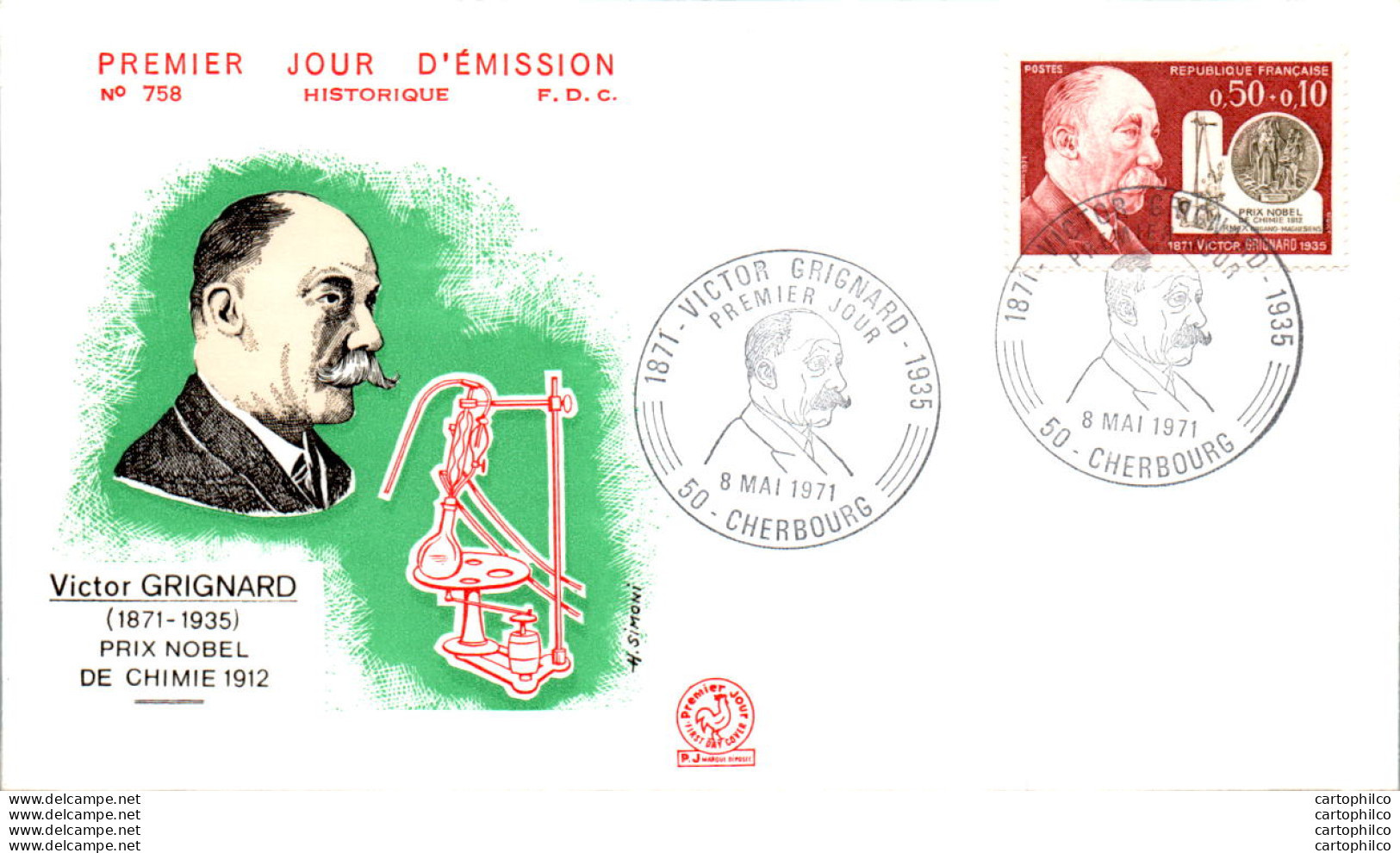 FDC France  Victor Grignard Prix Nobel De Chimie Cherbourg 19071 - 1970-1979