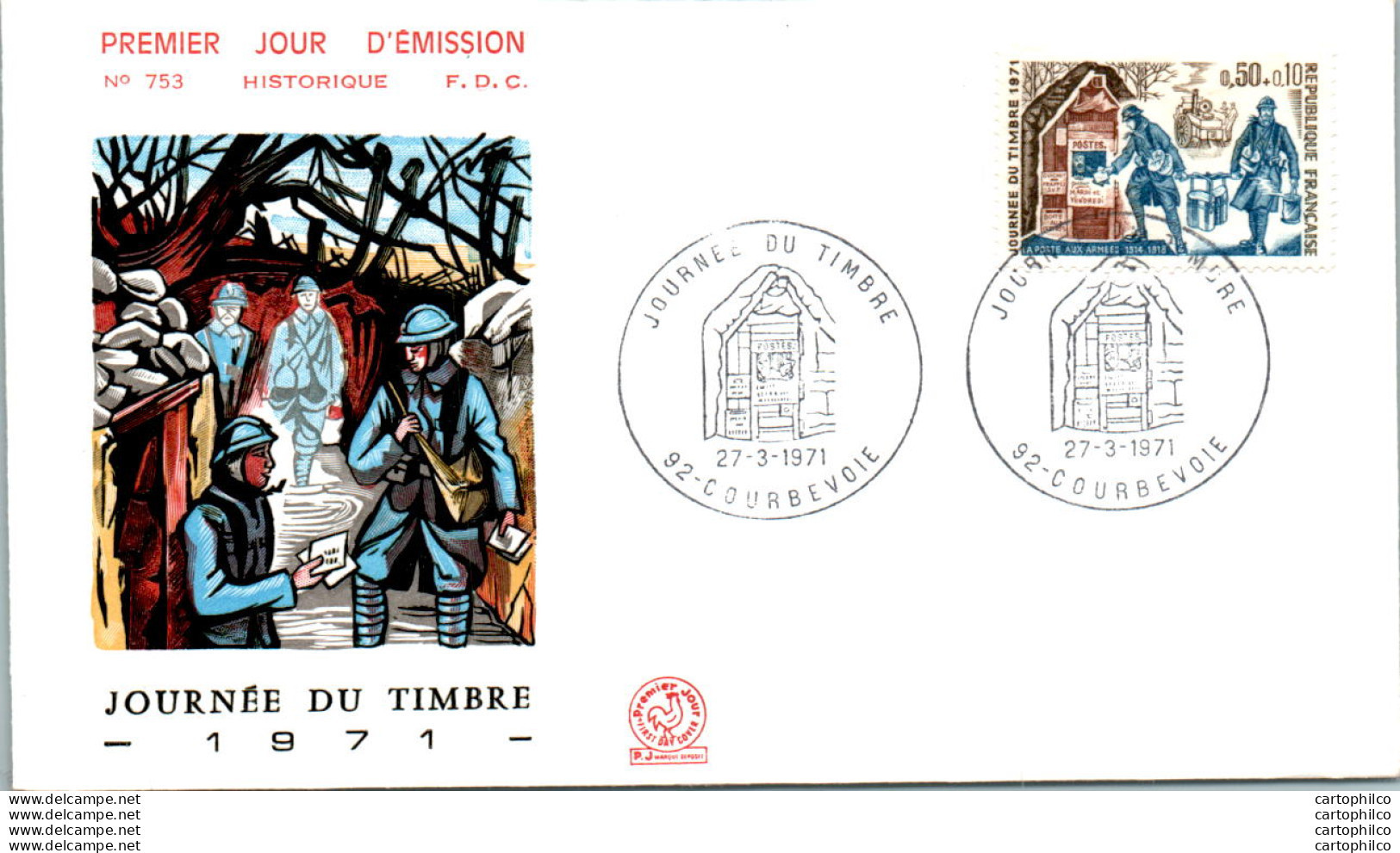 FDC France  Journee Du Timbre Courbevoie 19071 Militaria - 1970-1979