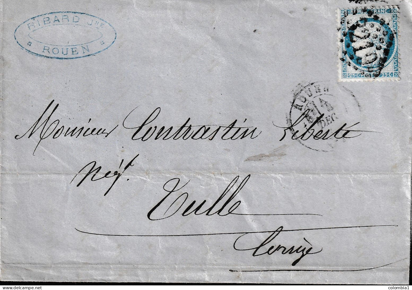 Lettre De ROUEN Du 5 Décembre 1873 Via TULLE - 1863-1870 Napoleon III With Laurels