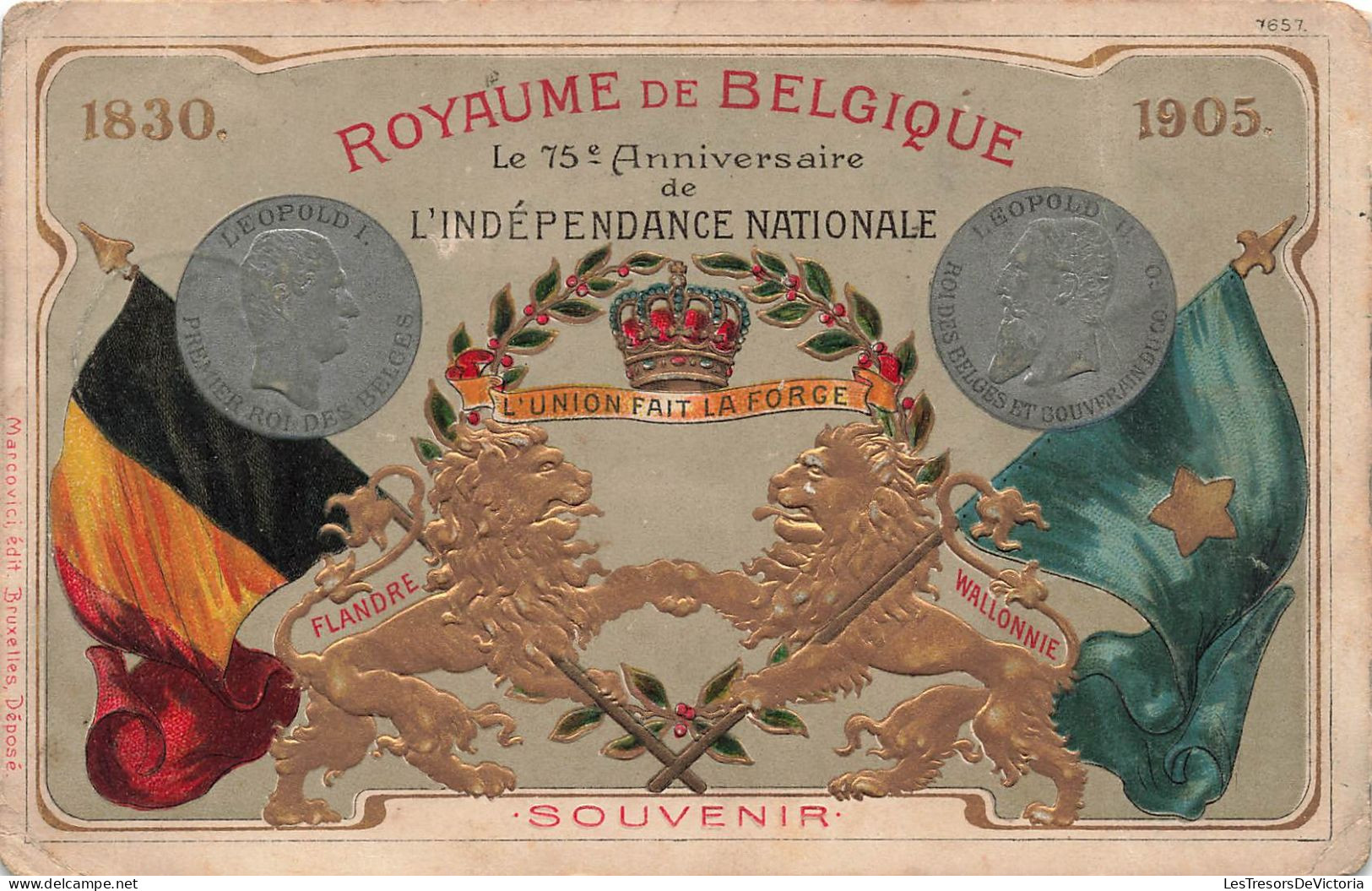 SOUVENIR DE... - Royaume De Belgique Le 75e Anniversaire De L'indépendance Nationale - Carte Postale Ancienne - Greetings From...