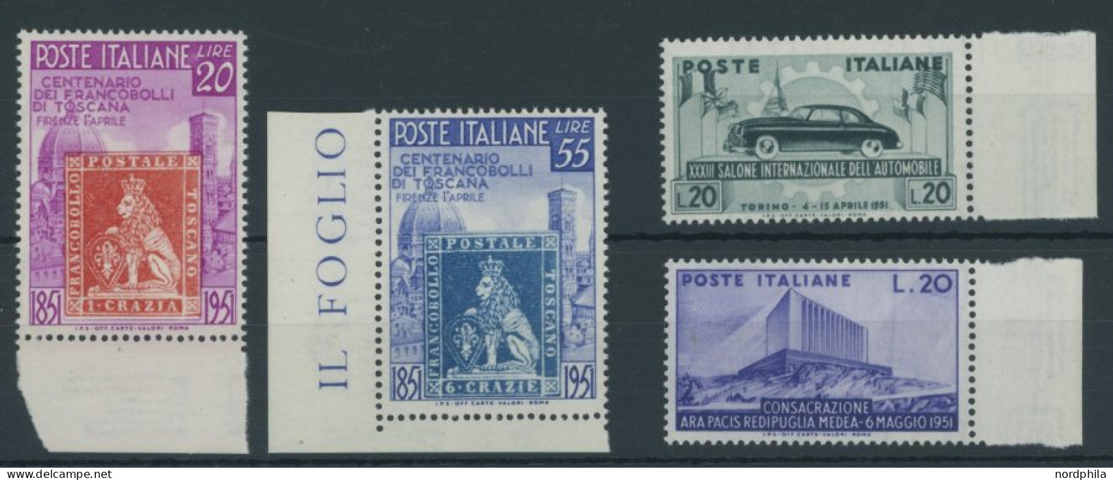 ITALIEN 826-29 **, 1951, 4 Postfrische Prachtwerte, Mi. 81.- - Ohne Zuordnung
