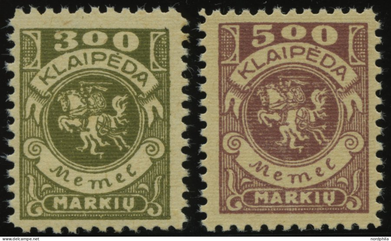 MEMELGEBIET 147,149 **, 1923, 300 M. Oliv Und 500 M. Graulila, Postfrisch, 2 Prachtwerte, Mi. 180.- - Klaipeda 1923