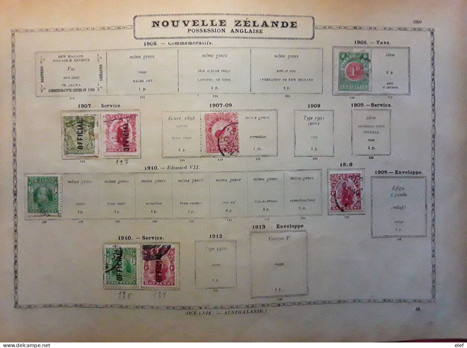 NEW ZEALAND 1906 - 1915,23 Timbres Neufs * MH / O Sur Page Album Ancienne Dont Official Service Taxe TB Cote 180 Euros - Collections, Lots & Séries