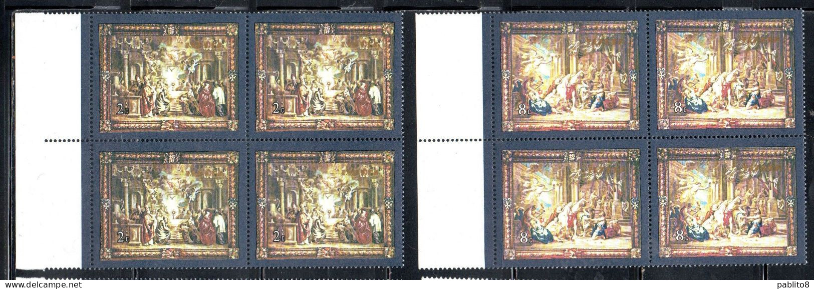 MALTA 1980 RUBENS TAPESTRIES AFTER DESIGNS BY RUBENS TAPESTRY ARAZZI COMPLETE SET SERIE COMPLETA BLOCK QUARTINA MNH - Malte