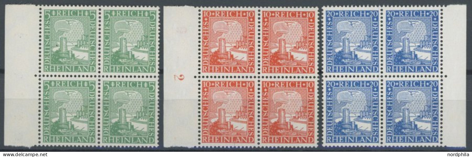 Dt. Reich 372-74  VB **, 1925, Rheinland In Randviererblocks, Pracht, Mi. (220.-) - Unused Stamps