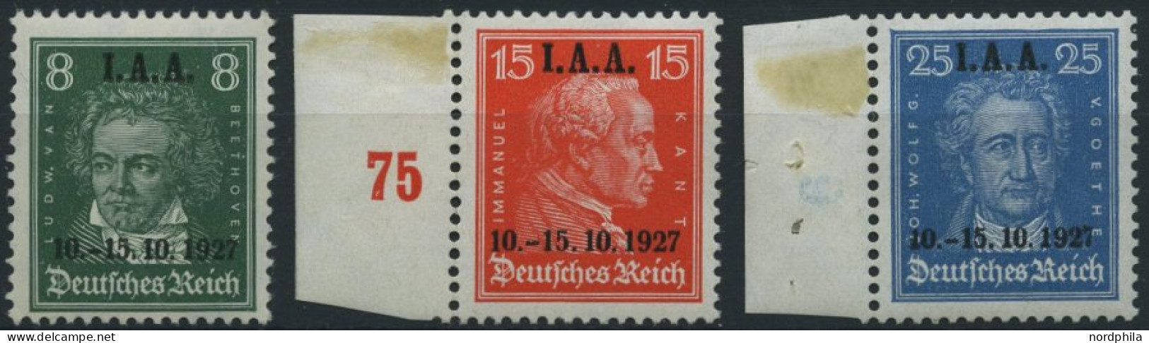 Dt. Reich 407-09 **, 1927, I.A.A., Satz Feinst/Pracht, Mi. 240.- - Unused Stamps