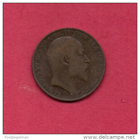 UK, Circulated Coin VF, 1907, 1 Penny, Edward VII, Bronze, KM794.2,  C1966 - D. 1 Penny