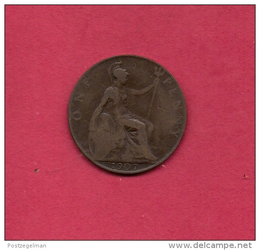 UK, Circulated Coin VF, 1907, 1 Penny, Edward VII, Bronze, KM794.2,  C1966 - D. 1 Penny