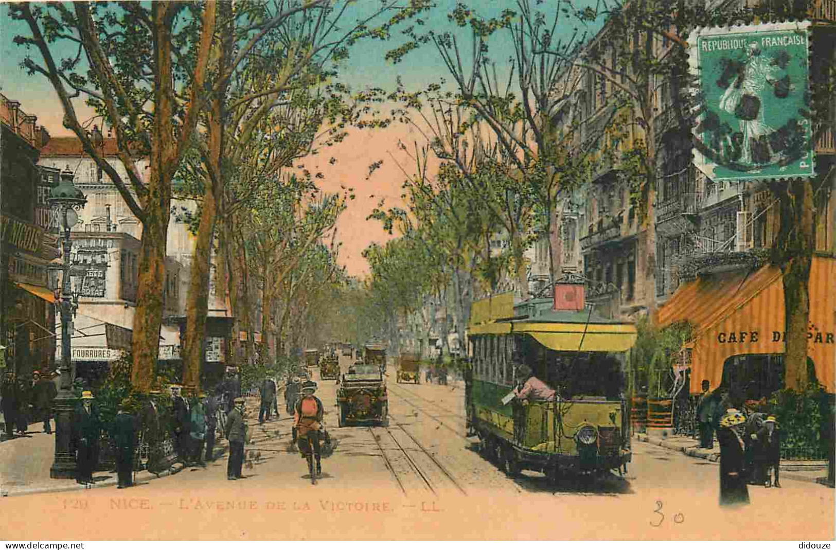 06 - Nice - Avenue De La Victoire - Animée - Tramway - Colorisée - Correspondance - CPA - Oblitération Ronde De 1922 - V - Tráfico Rodado - Auto, Bus, Tranvía