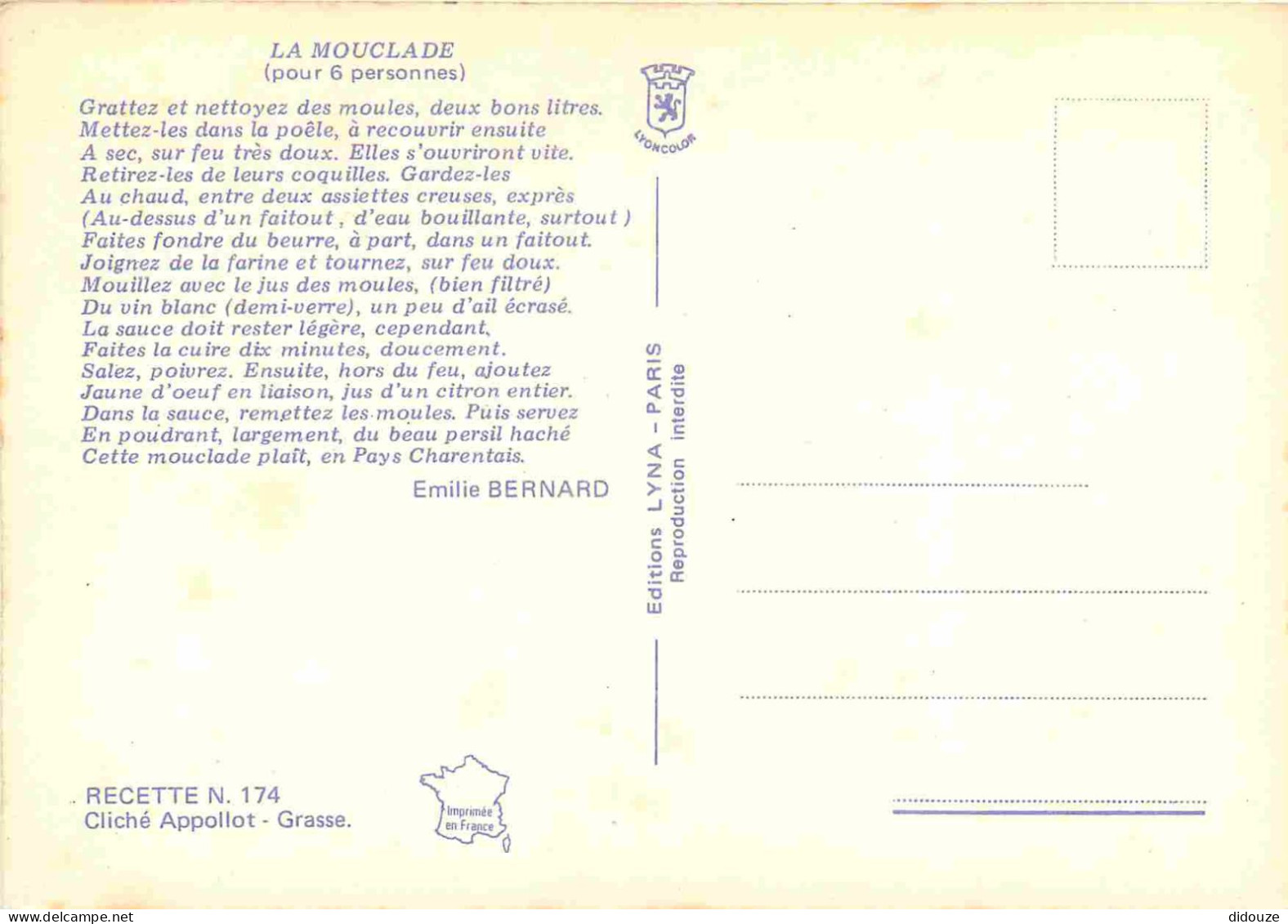 Recettes De Cuisine - Mouclade - Gastronomie - CPM - Voir Scans Recto-Verso - Recettes (cuisine)