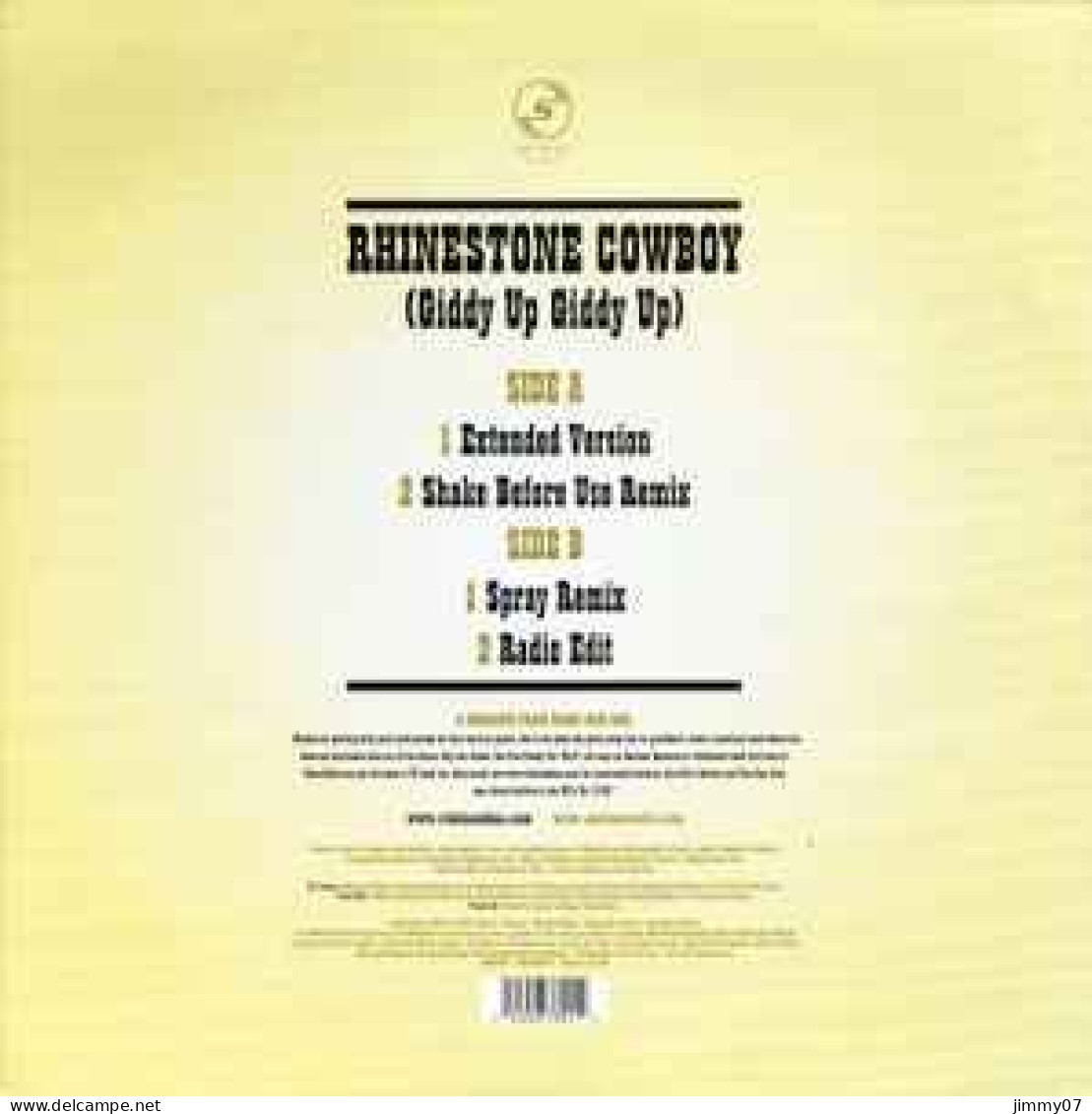 Rikki & Daz Featuring Glen Campbell - Rhinestone Cowboy (Giddy Up Giddy Up) (12") - 45 Rpm - Maxi-Single