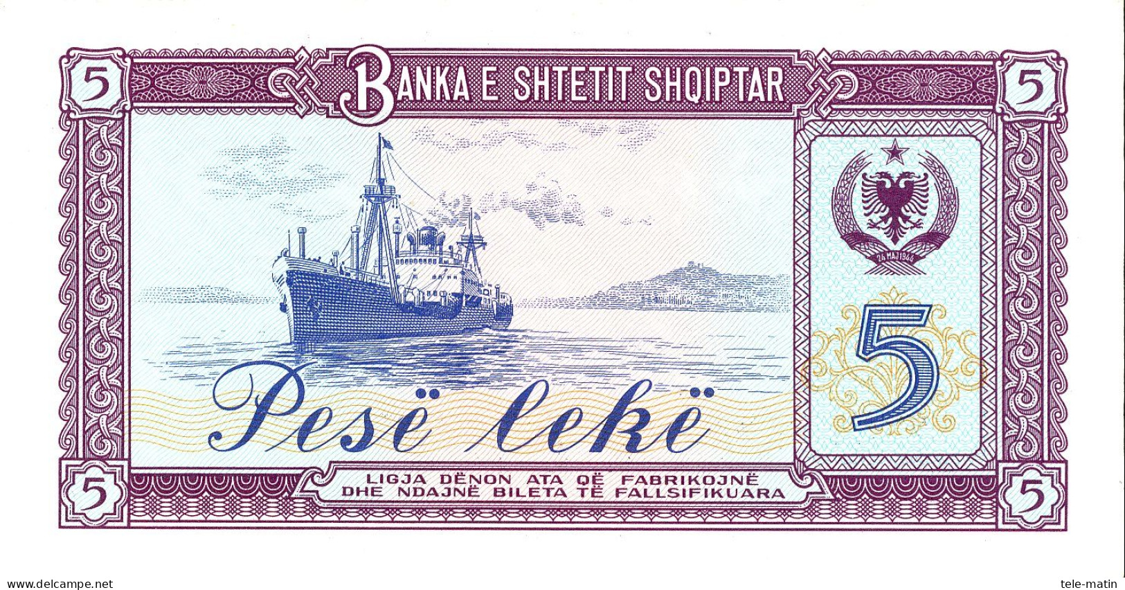 6 billets de l'Albanie de 1957 a 1976