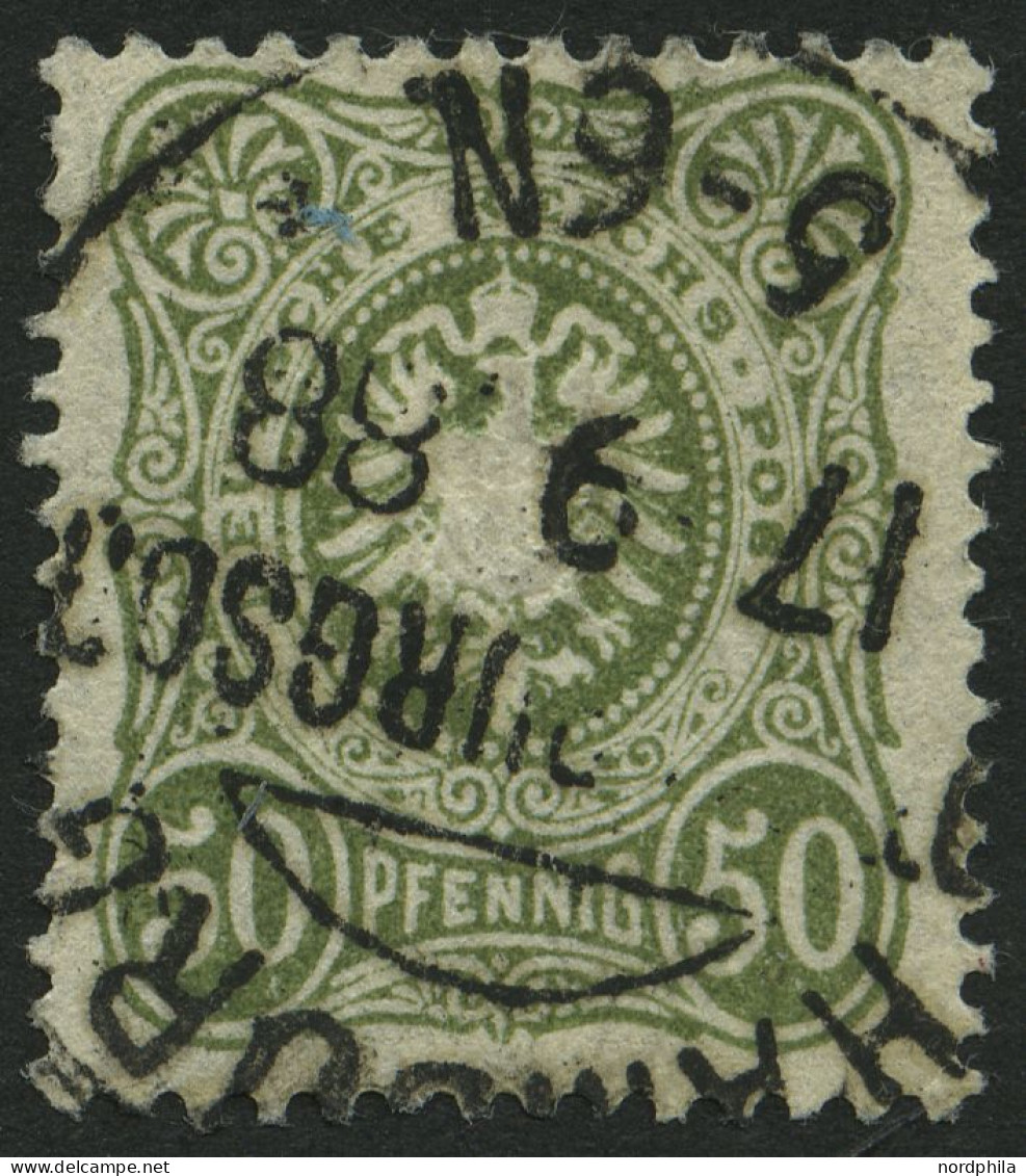 Dt. Reich 44c O, 1887, 50 Pf. Resedagrün, Pracht, Gepr. Zenker, Mi. 32.- - Gebruikt