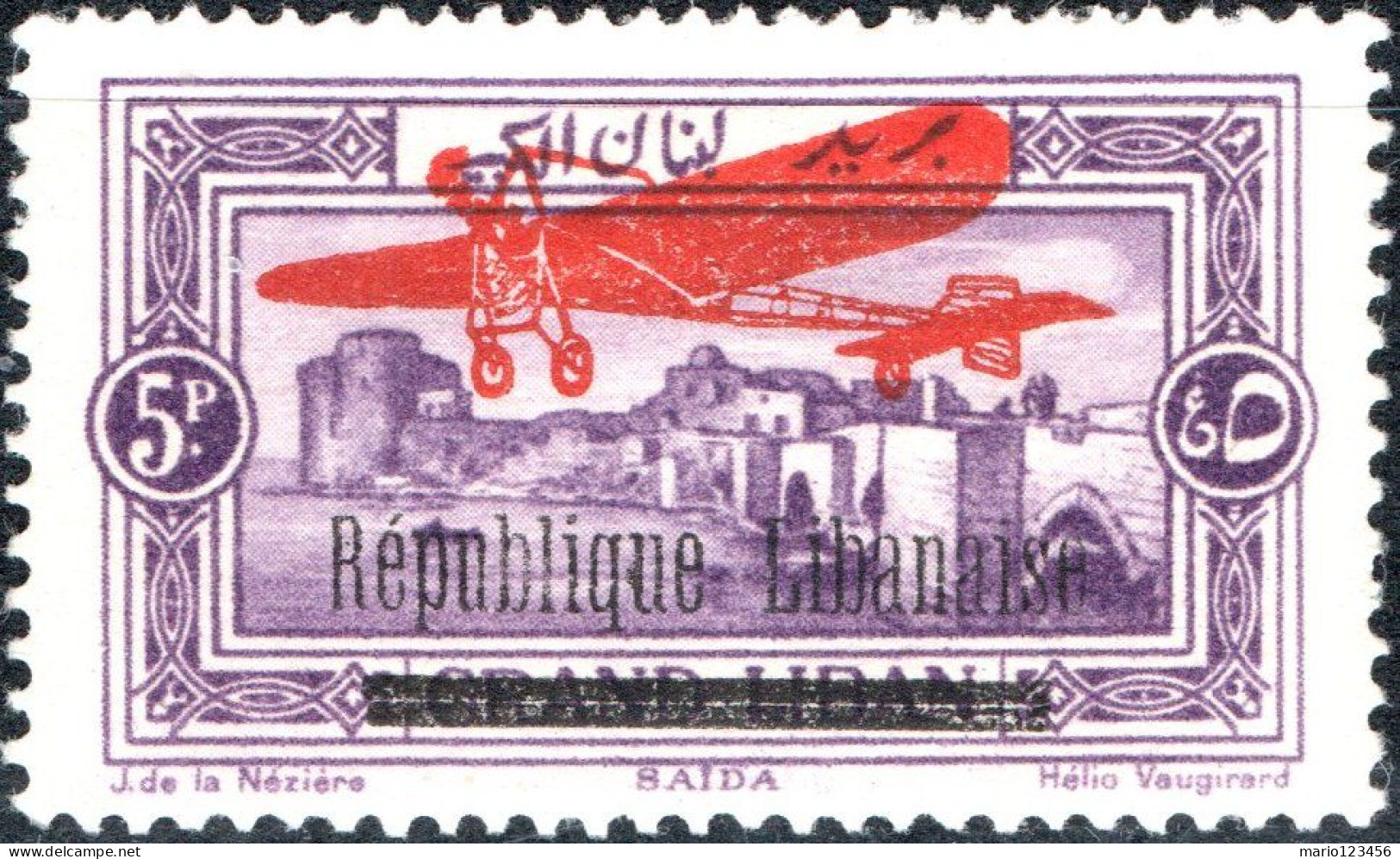 LIBANO, LEBANON, POSTA AEREA, AIRMAIL, PAESAGGI, LANDSCAPES, 1927, NUOVI (MLH*) Scott:LB C19, Yt:FR-LB PA23 - Unused Stamps