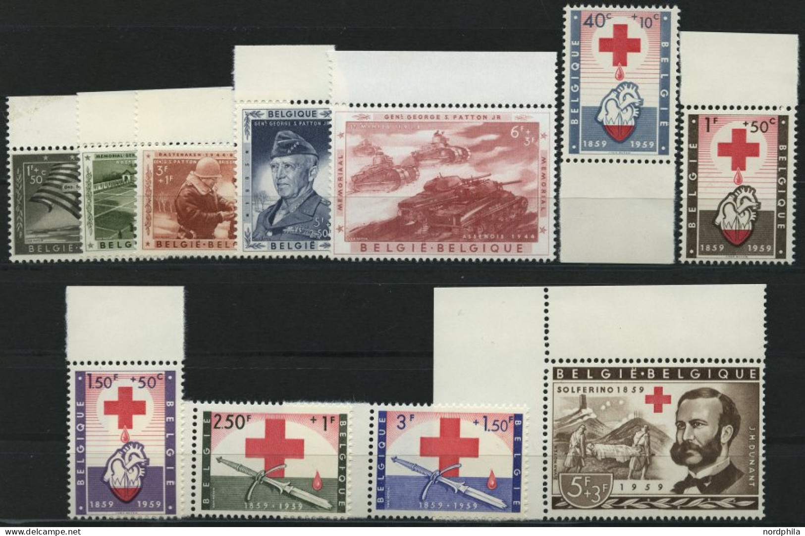 BELGIEN 1077-81,1149-54 **, 1957-59, Patton Und Rotes Kreuz, 2 Prachtsätze, Mi. 47.- - Ungebraucht