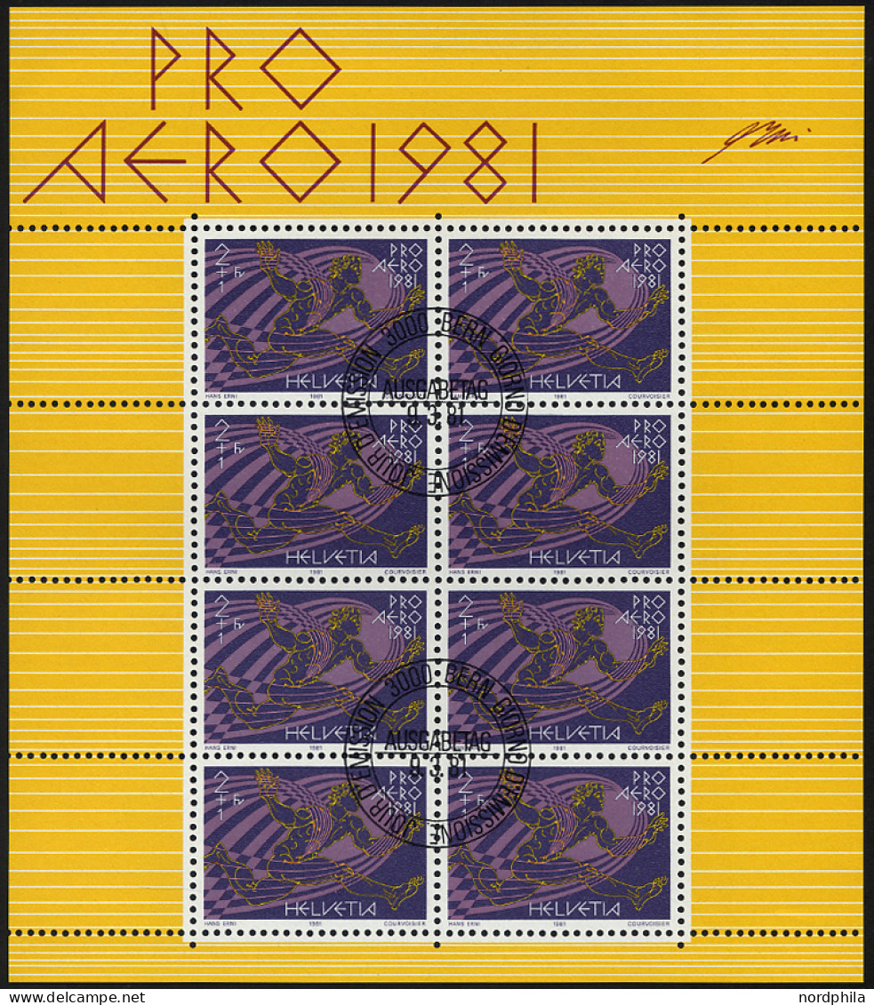 SCHWEIZ BUNDESPOST 1196KB O, 1981, Pro Aero Im Kleinbogen (8), Ersttags-Sonderstempel, Pracht, Mi. 30.- - Blocks & Sheetlets & Panes