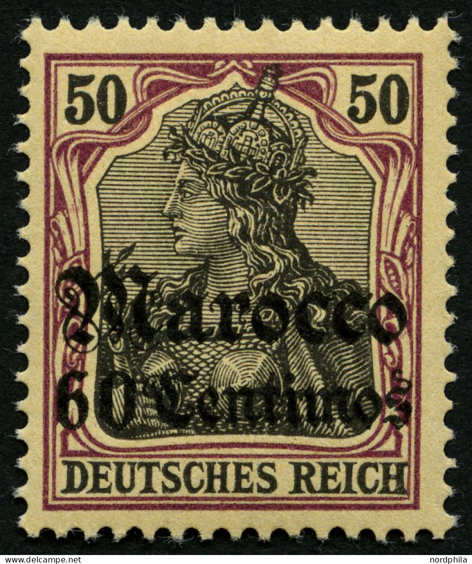 DP IN MAROKKO 28 **, 1905, 60 C. Auf 50 Pf., Ohne Wz., Postfrisch, Pracht, Mi. 70.- - Marokko (kantoren)