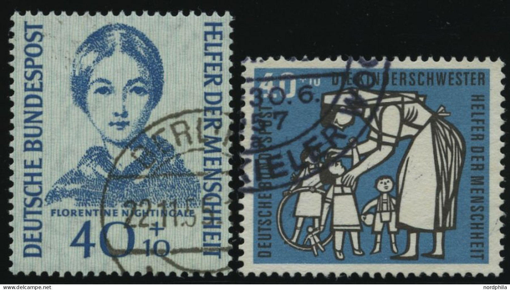 BUNDESREPUBLIK 225,246 O, 1955/6, 40 Pf. Nightingale Und Kinderschwester, 2 Prachtwerte, Mi. 57.- - Oblitérés