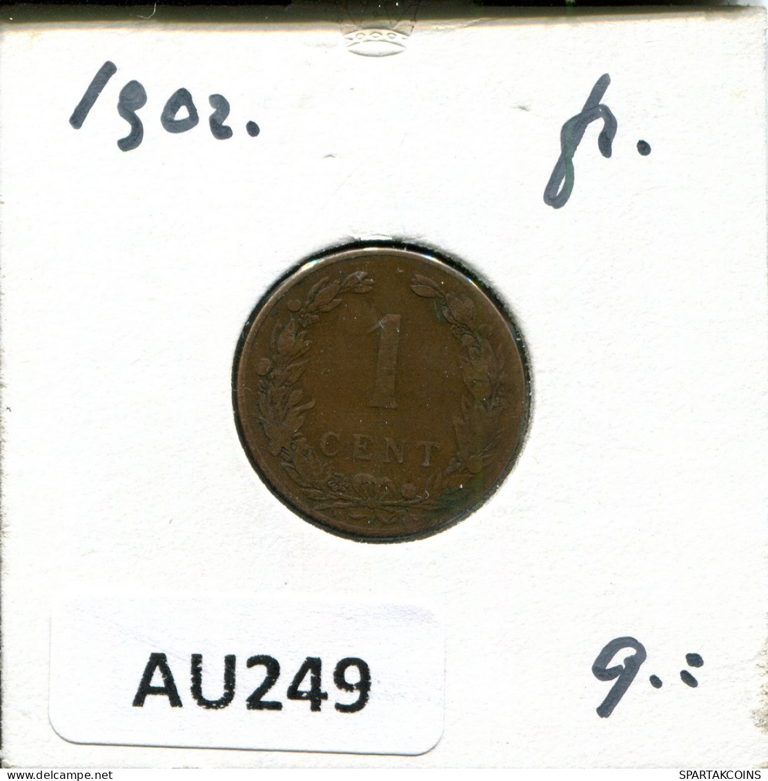 1 CENT 1902 NIEDERLANDE NETHERLANDS Münze #AU249.D.A - 1 Centavos