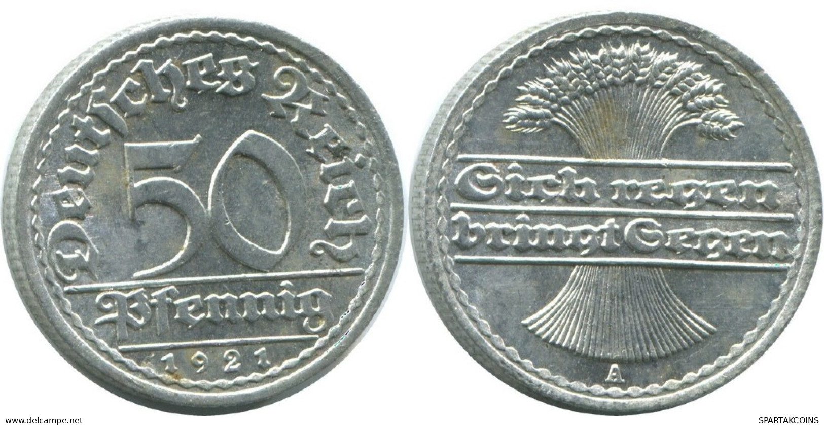 50 PFENNIG 1921 A ALLEMAGNE Pièce GERMANY #AD678.9.F.A - 50 Rentenpfennig & 50 Reichspfennig