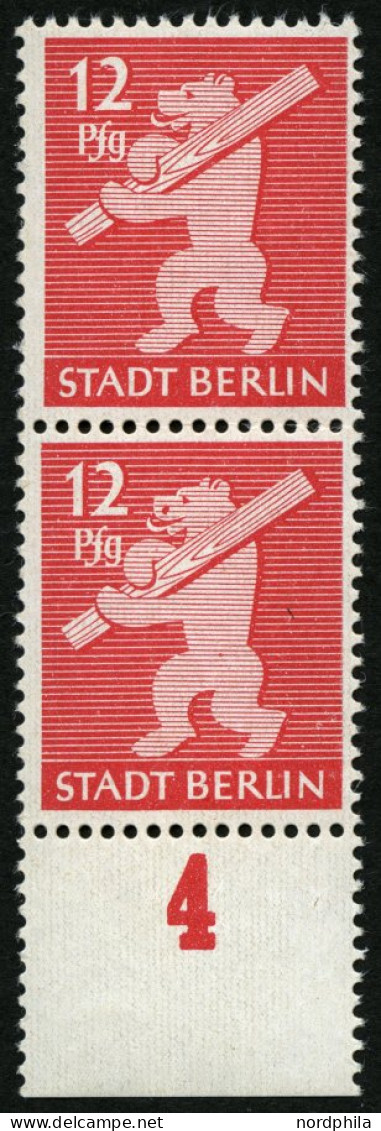 BERLIN UND BRANDENBURG 5AIV **, 1945, 12 Pf. Mittelkarminrot Mit Abart Bär Mit Nasenloch, Pracht, Mi. 50.- - Berlino & Brandenburgo