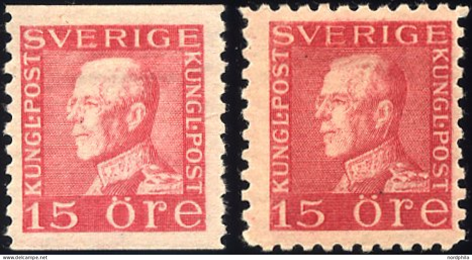 SCHWEDEN 179IA,B *, 1925, 15 Ö. Dkl`karmin, Beide Zähnungsarten, Falzreste, 2 Prachtwerte - Used Stamps