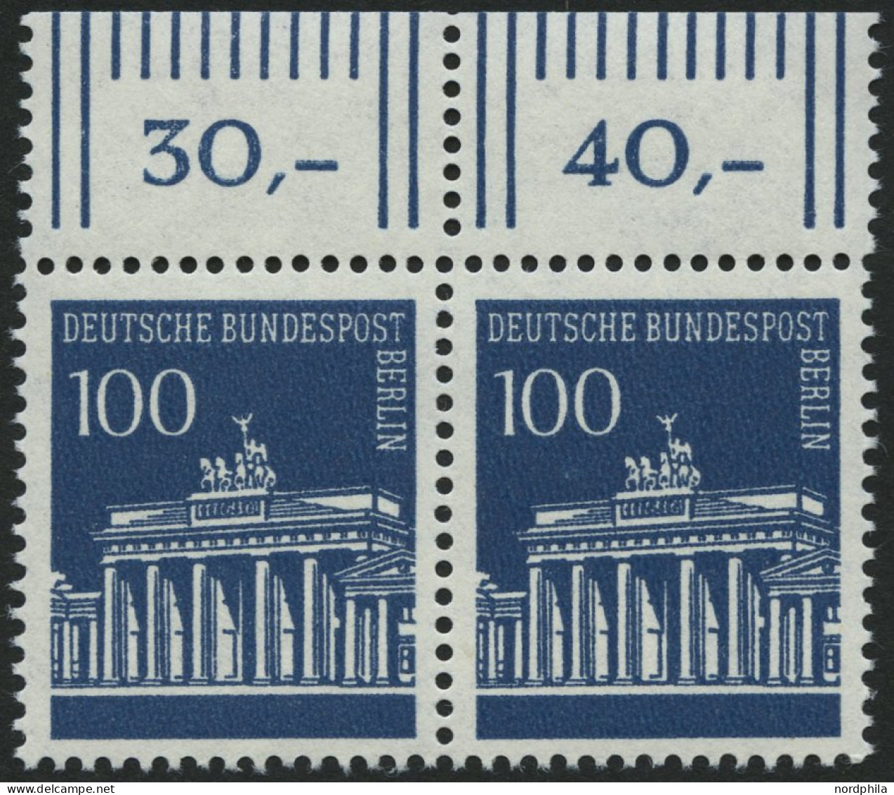 BERLIN 290WOR **, 1967, 100 Pf. Brandenburger Tor, Walzendruck, Im Waagerechten Paar Vom Oberrand, Pracht, Mi. 40.- - Ungebraucht