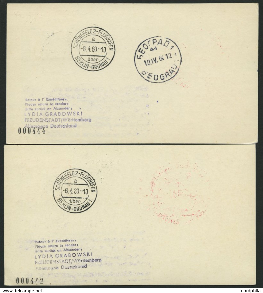 BERLIN 189,190 BRIEF, 1960, Erstflug Berlin-Budapest-Belgrad-Tirana, Ankunftsstpl. Belgrad Und Budapest, 2 Prachtkarten - Lettres & Documents