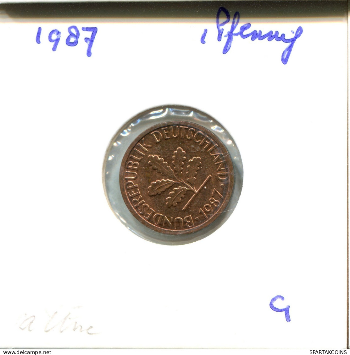 1 PFENNIG 1987 G BRD ALEMANIA Moneda GERMANY #DB081.E.A - 1 Pfennig