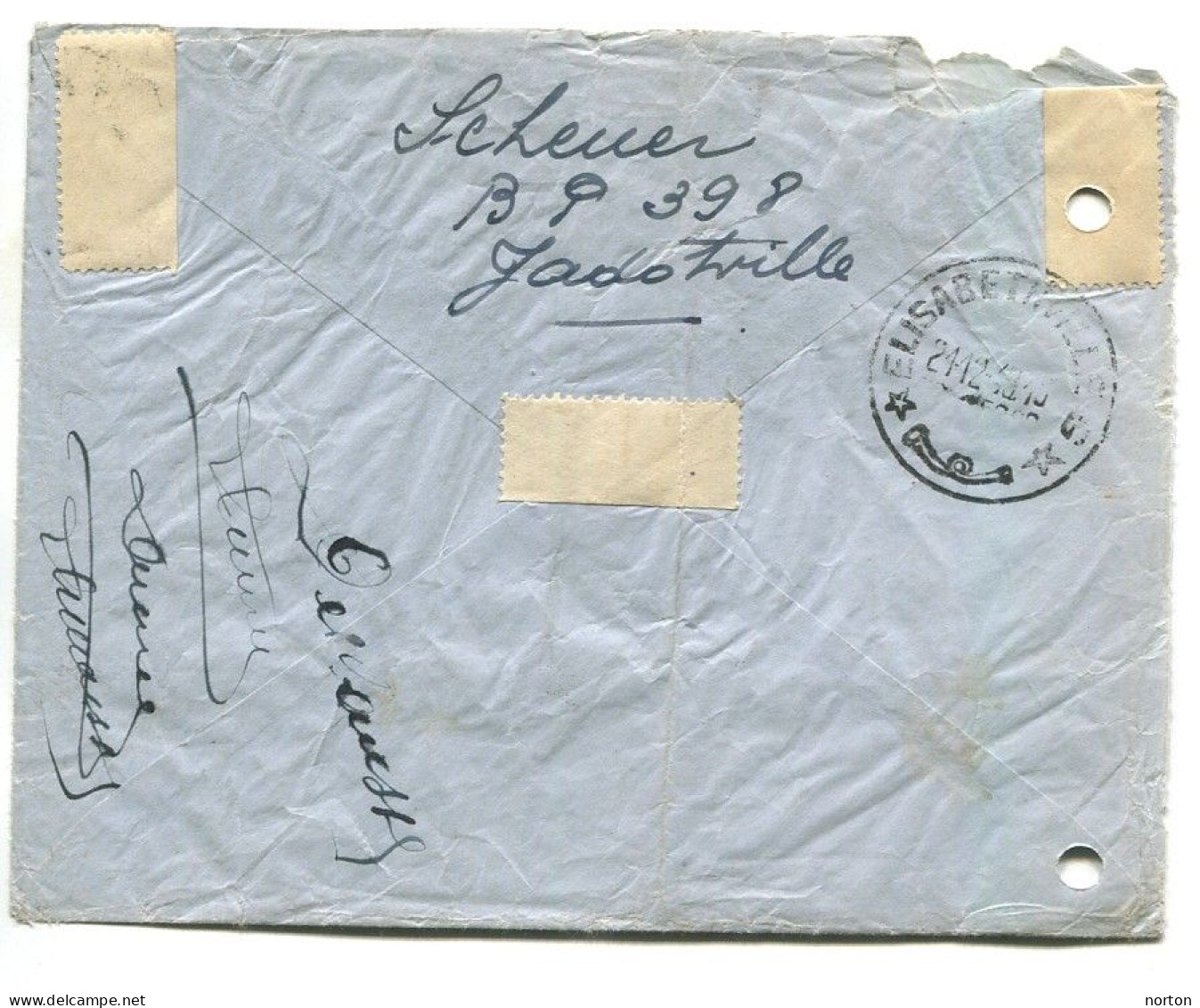 Congo Elisabethville Oblit. Keach 10(G) Sur Revers De Lettre Venant De Jadotville Le 21/12/1948 C.O.B. 275(x2)+291 - Covers & Documents