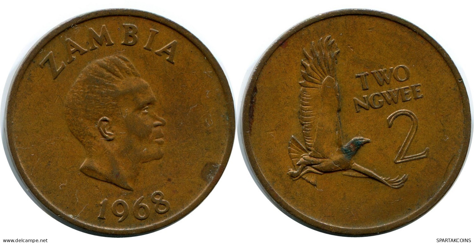 2 NGWEE 1968 ZAMBIA Coin #AP966.U.A - Sambia