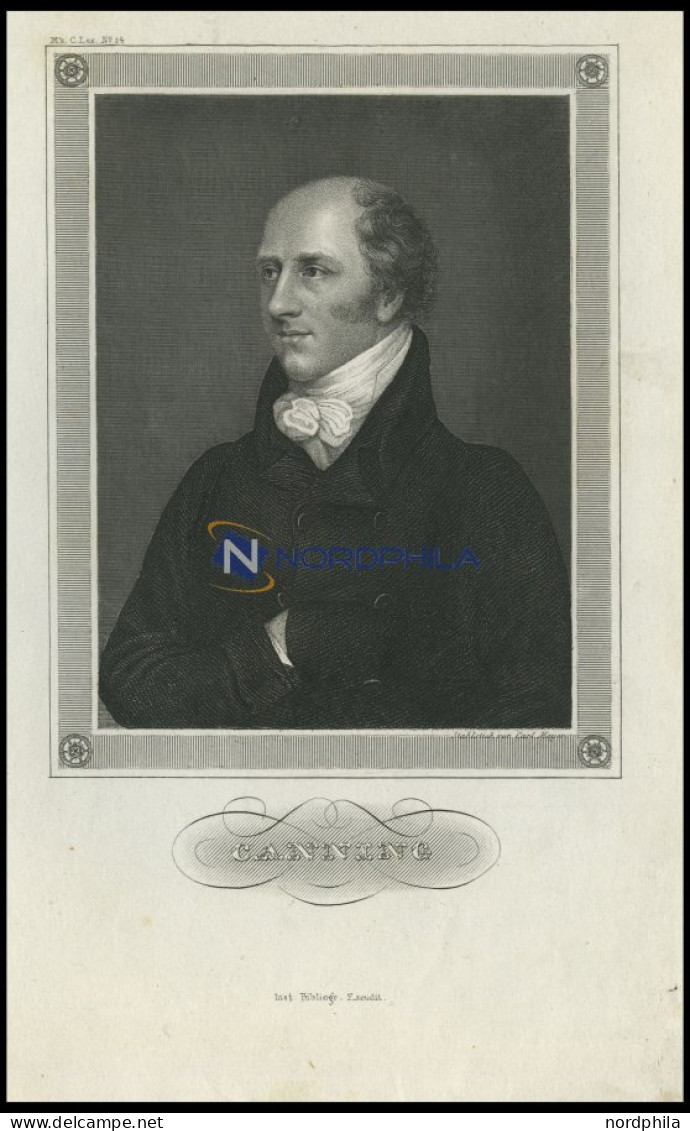 George Canning, Britischer Politiker, Stahlstich Von B.I. Um 1840 - Litografía