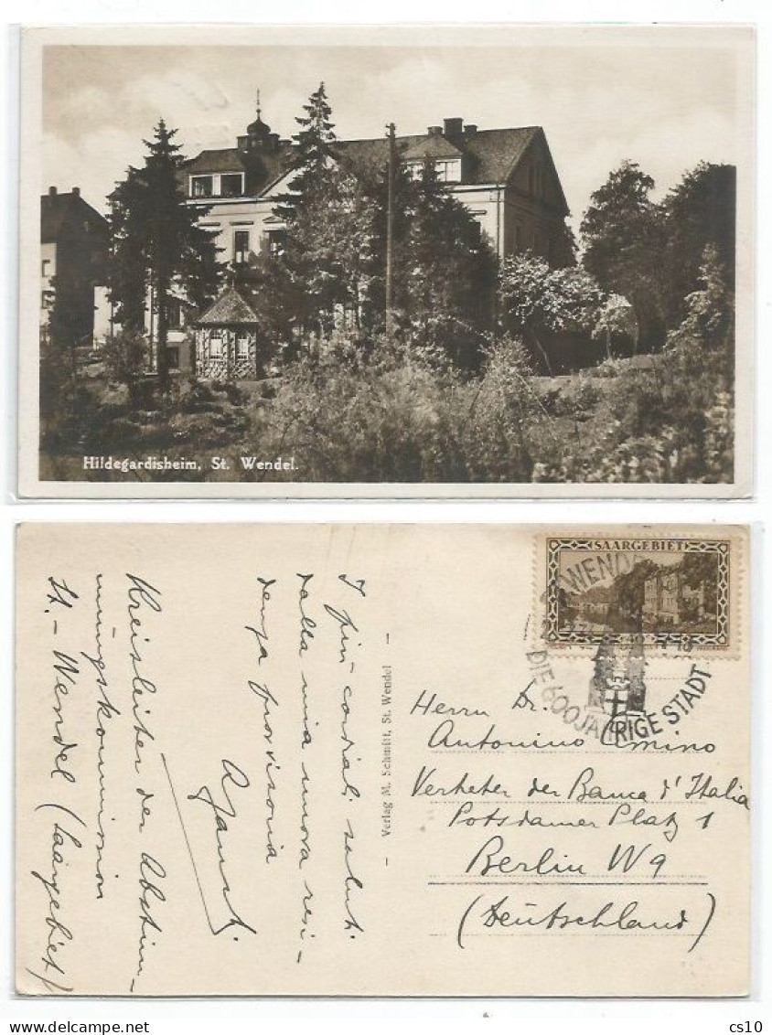 Saar Hildegardisheim St.wendel Pcard 23jul1934 - Special PMK + Saargebiet Landscapes C.40 Solo Franking - Briefe U. Dokumente